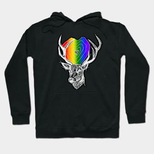 Stag deer with pride heart. Feel the rainbow 2.0 Hoodie